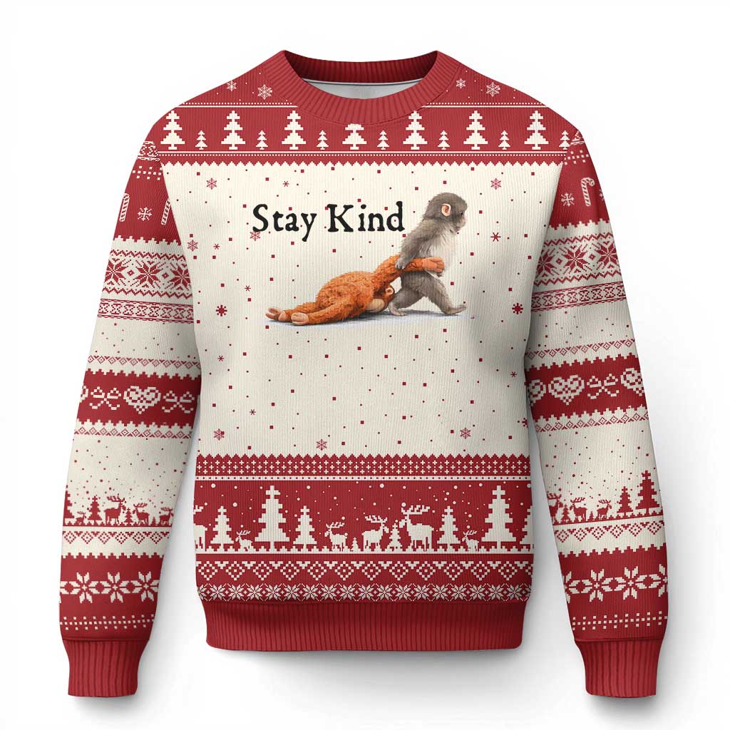 Punch The Monkey Meme Ugly Christmas Sweater Stay Kind