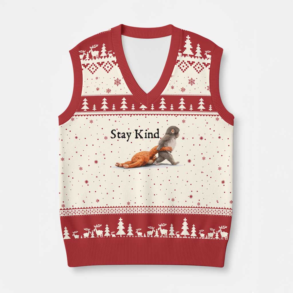 Punch The Monkey Meme V-Neck Knit Sweater Vest Stay Kind