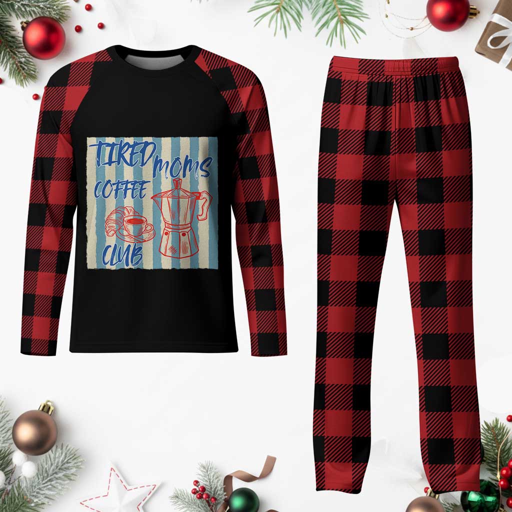 Tired Moms Coffee Club Plaid Pajama Set Funny Mommy Mama Coffee Lover