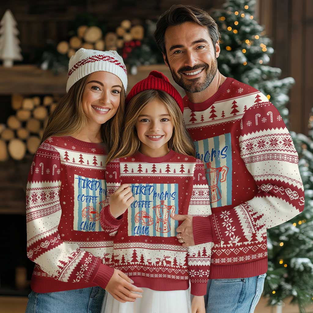 Tired Moms Coffee Club Ugly Christmas Sweater Funny Mommy Mama Coffee Lover