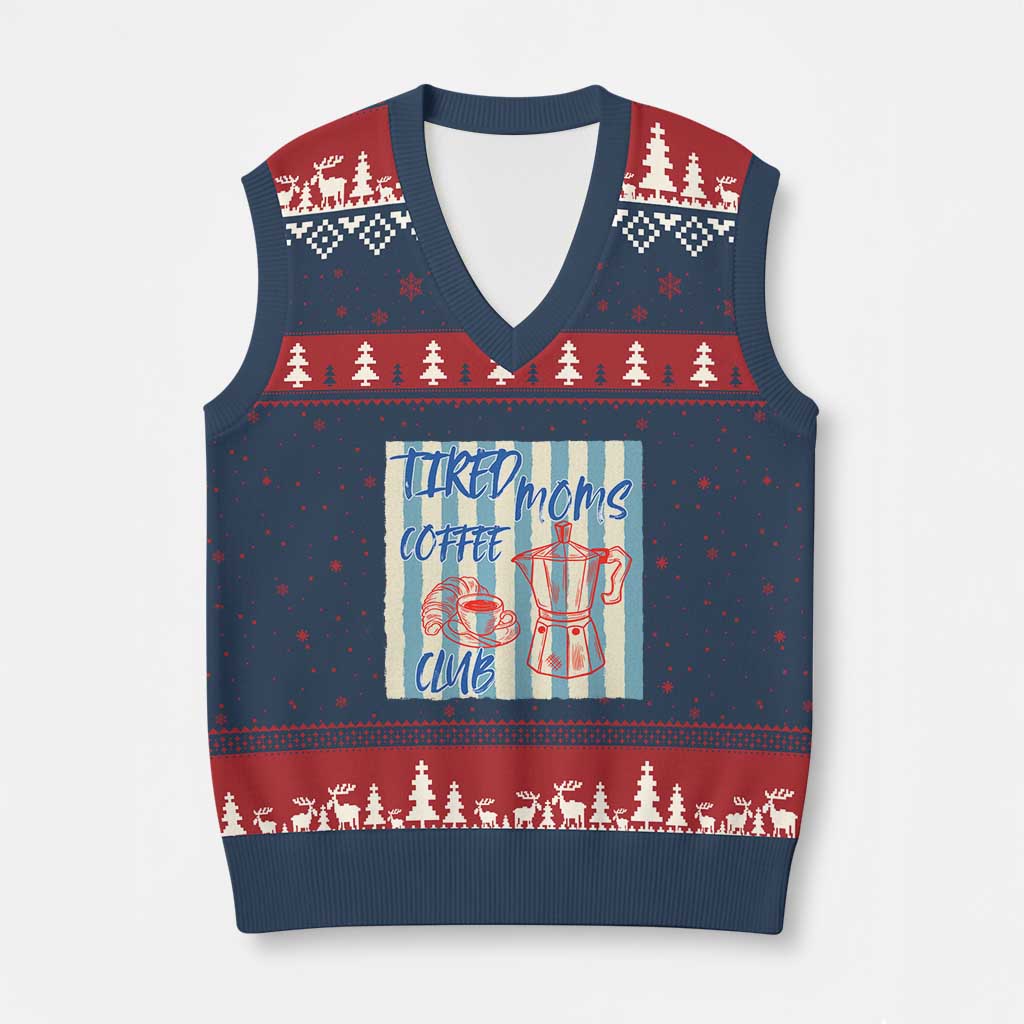 Tired Moms Coffee Club V-Neck Knit Sweater Vest Funny Mommy Mama Coffee Lover