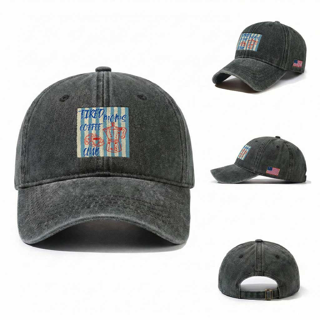 Tired Moms Coffee Club Washed Cotton Baseball Cap Funny Mommy Mama Coffee Lover