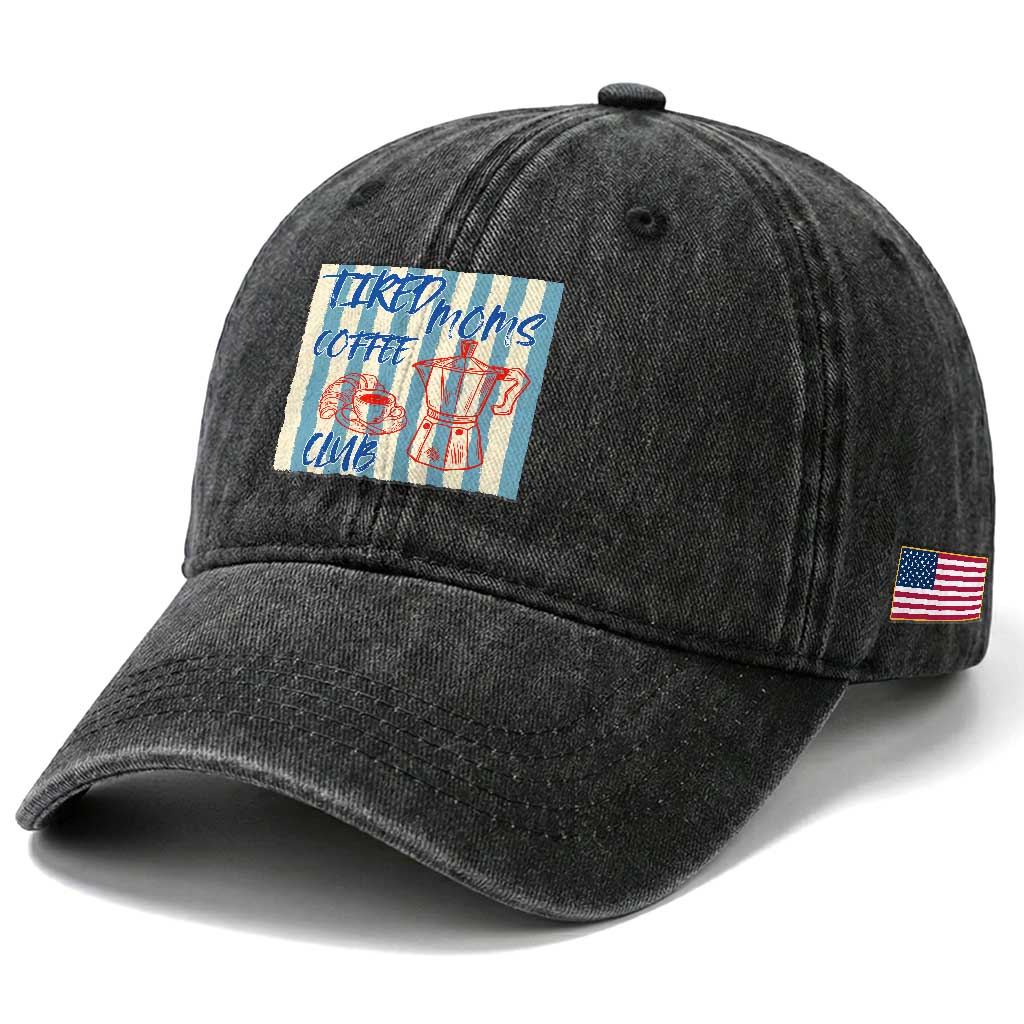 Tired Moms Coffee Club Washed Cotton Baseball Cap Funny Mommy Mama Coffee Lover