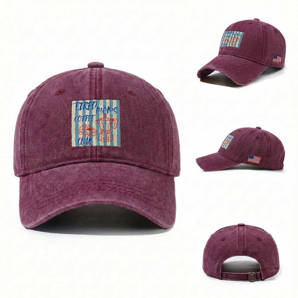 Tired Moms Coffee Club Washed Cotton Baseball Cap Funny Mommy Mama Coffee Lover