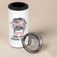 Tired Moms Coffee Club 4 in 1 Can Cooler Tumbler Messy Bun Mom Life Coffee Lover