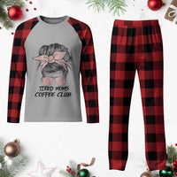 Tired Moms Coffee Club Plaid Pajama Set Messy Bun Mom Life Coffee Lover