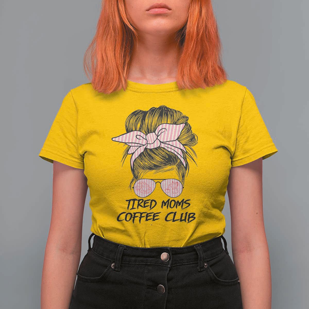 Tired Moms Coffee Club T Shirt For Women Messy Bun Mom Life Coffee Lover