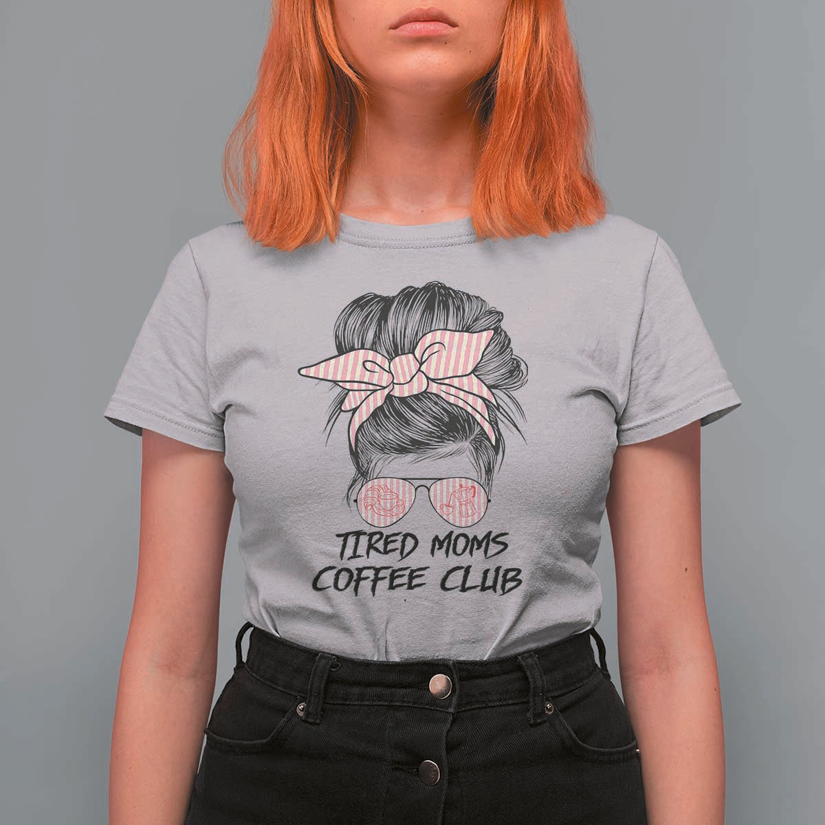 Tired Moms Coffee Club T Shirt For Women Messy Bun Mom Life Coffee Lover