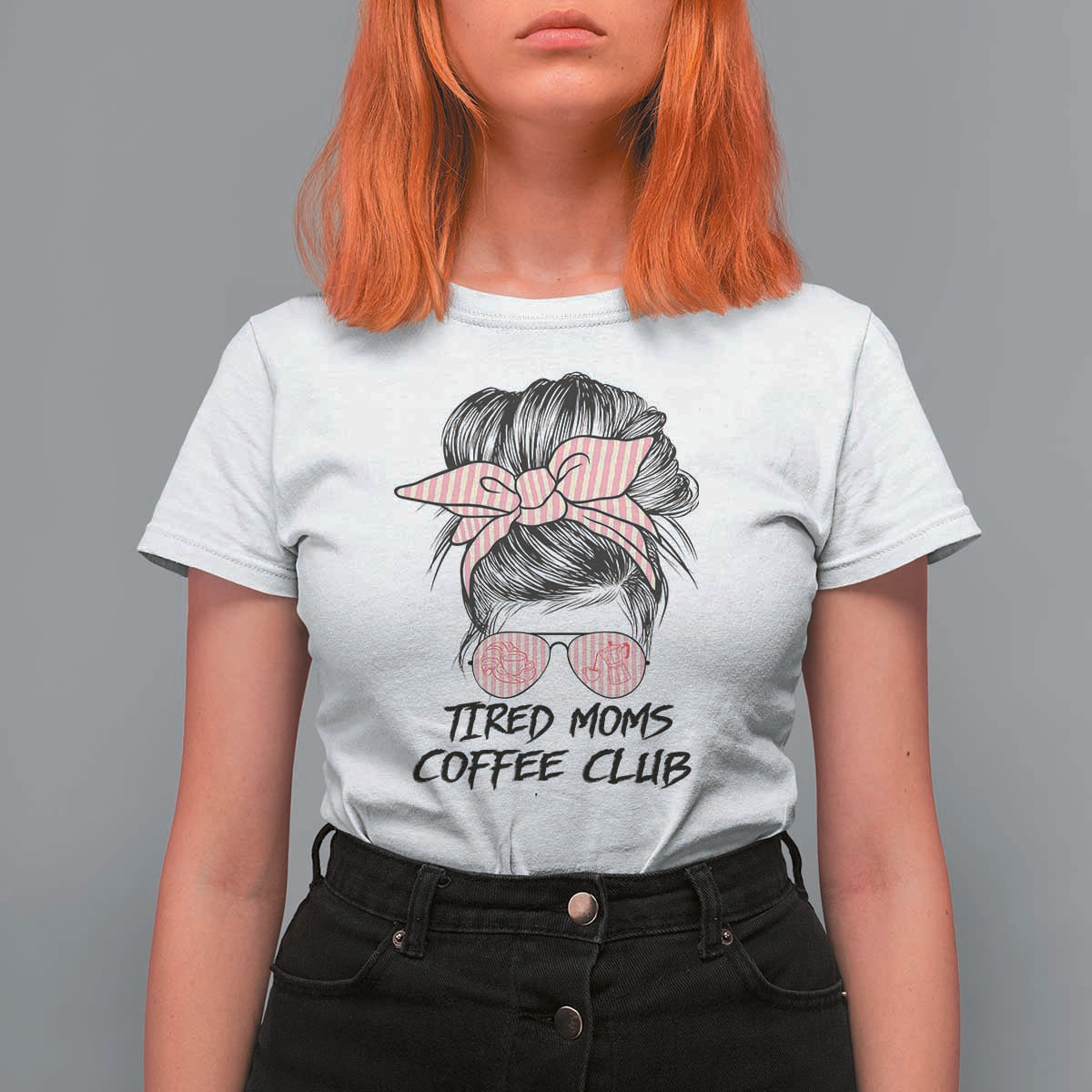 Tired Moms Coffee Club T Shirt For Women Messy Bun Mom Life Coffee Lover