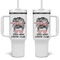 Tired Moms Coffee Club Tumbler With Handle Messy Bun Mom Life Coffee Lover