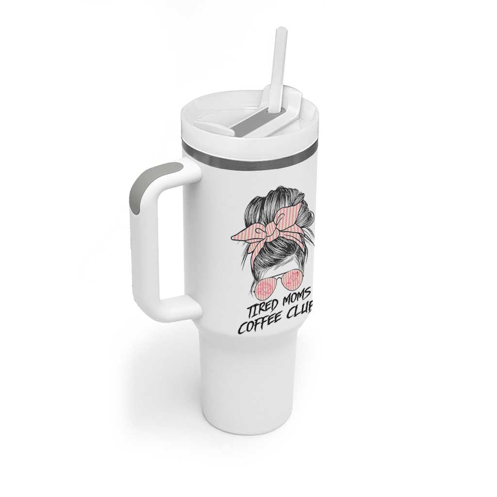 Tired Moms Coffee Club Tumbler With Handle Messy Bun Mom Life Coffee Lover