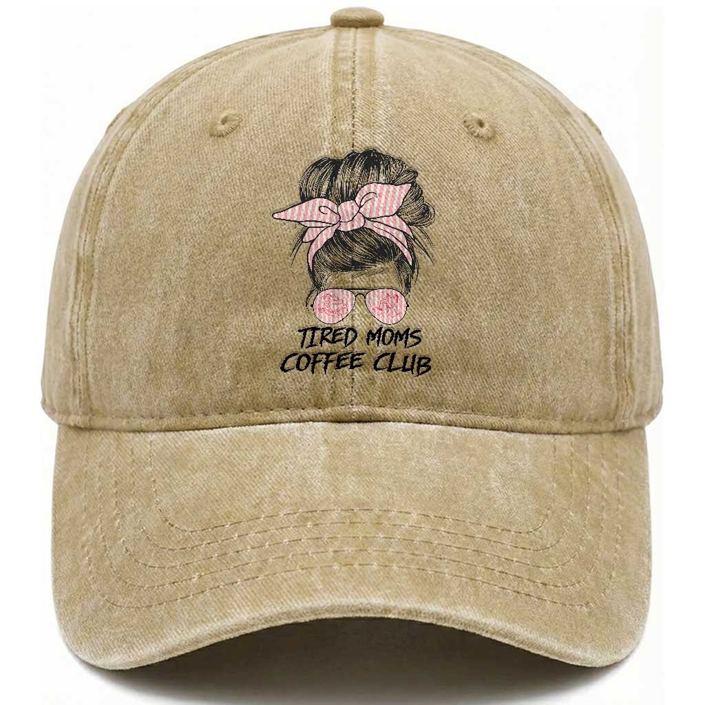 Tired Moms Coffee Club Washed Cotton Baseball Cap Messy Bun Mom Life Coffee Lover