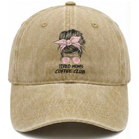 Tired Moms Coffee Club Washed Cotton Baseball Cap Messy Bun Mom Life Coffee Lover