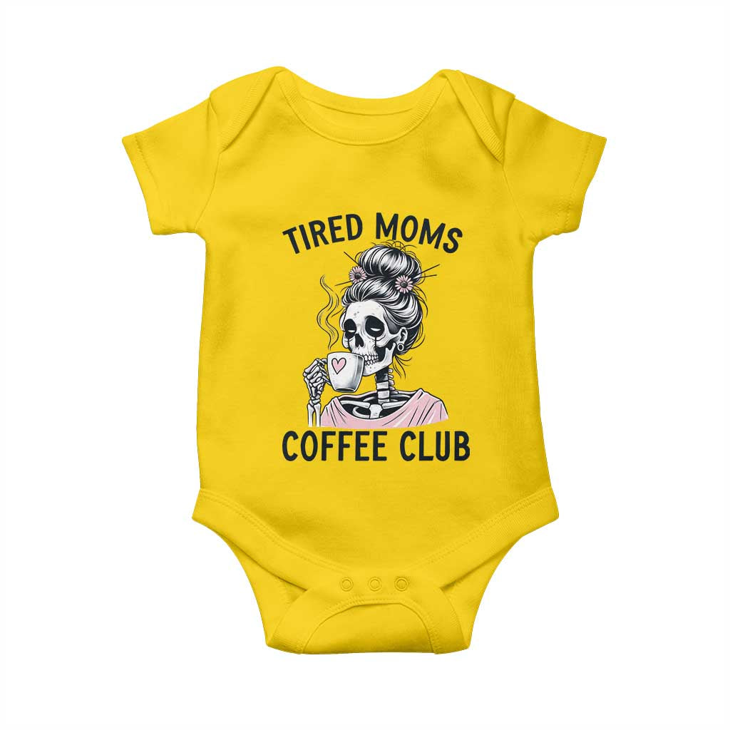 Tired Moms Coffee Club Baby Onesie Funny Skeleton Drinking Coffee Lover