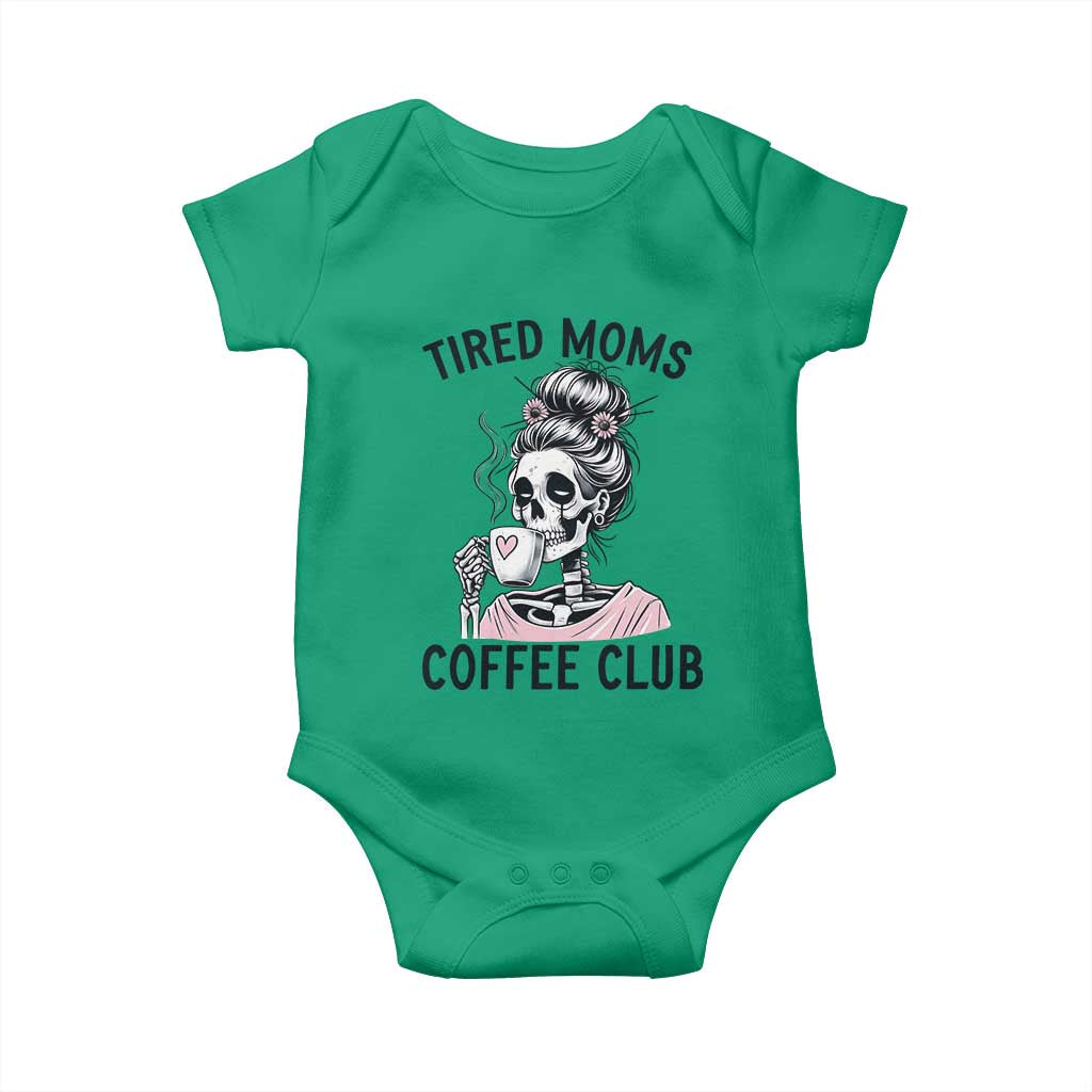 Tired Moms Coffee Club Baby Onesie Funny Skeleton Drinking Coffee Lover