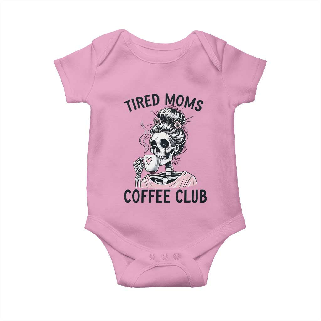 Tired Moms Coffee Club Baby Onesie Funny Skeleton Drinking Coffee Lover