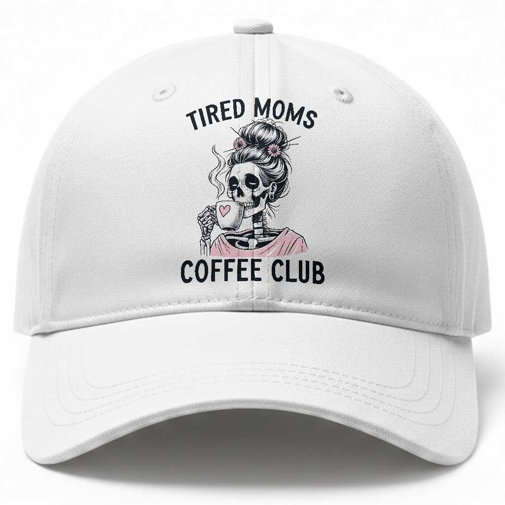 Tired Moms Coffee Club Baseball Cap Funny Skeleton Drinking Coffee Lover