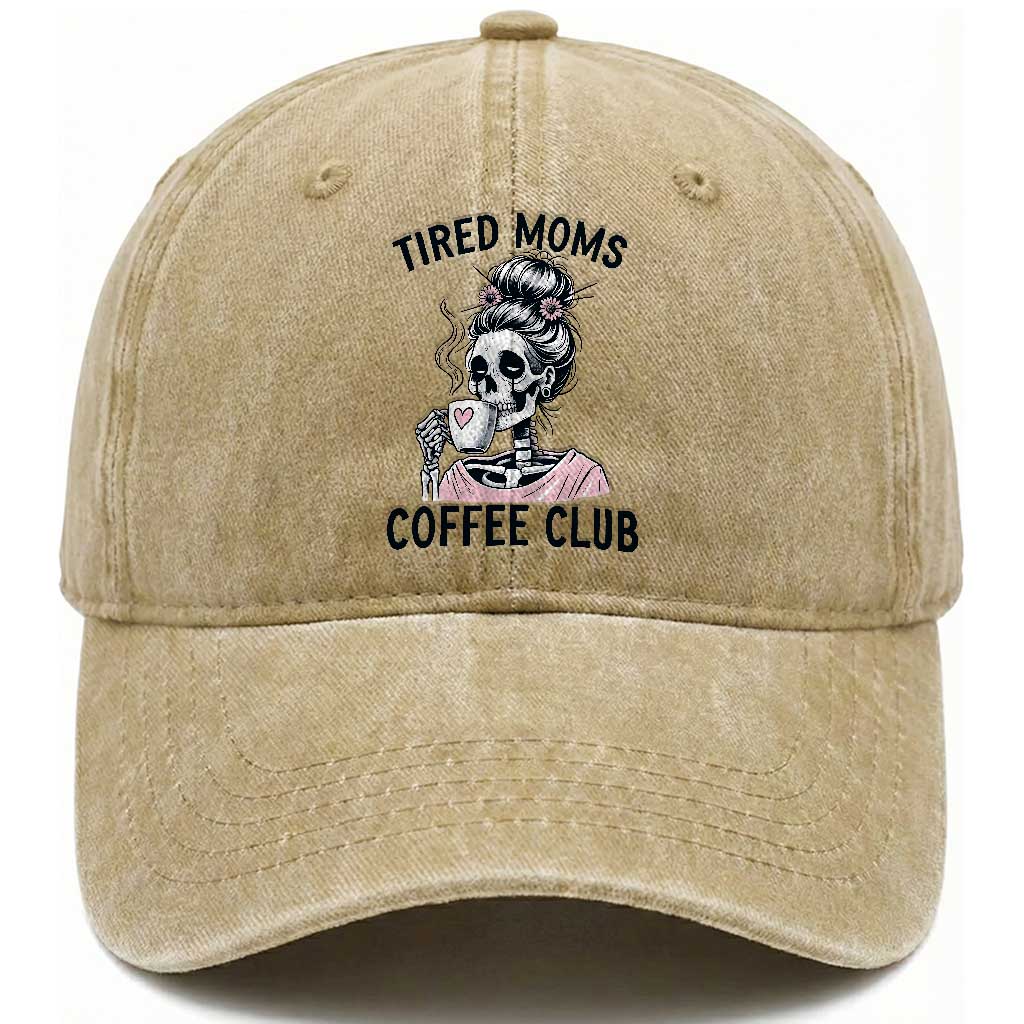 Tired Moms Coffee Club Washed Cotton Baseball Cap Funny Skeleton Drinking Coffee Lover