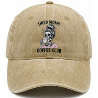 Tired Moms Coffee Club Washed Cotton Baseball Cap Funny Skeleton Drinking Coffee Lover