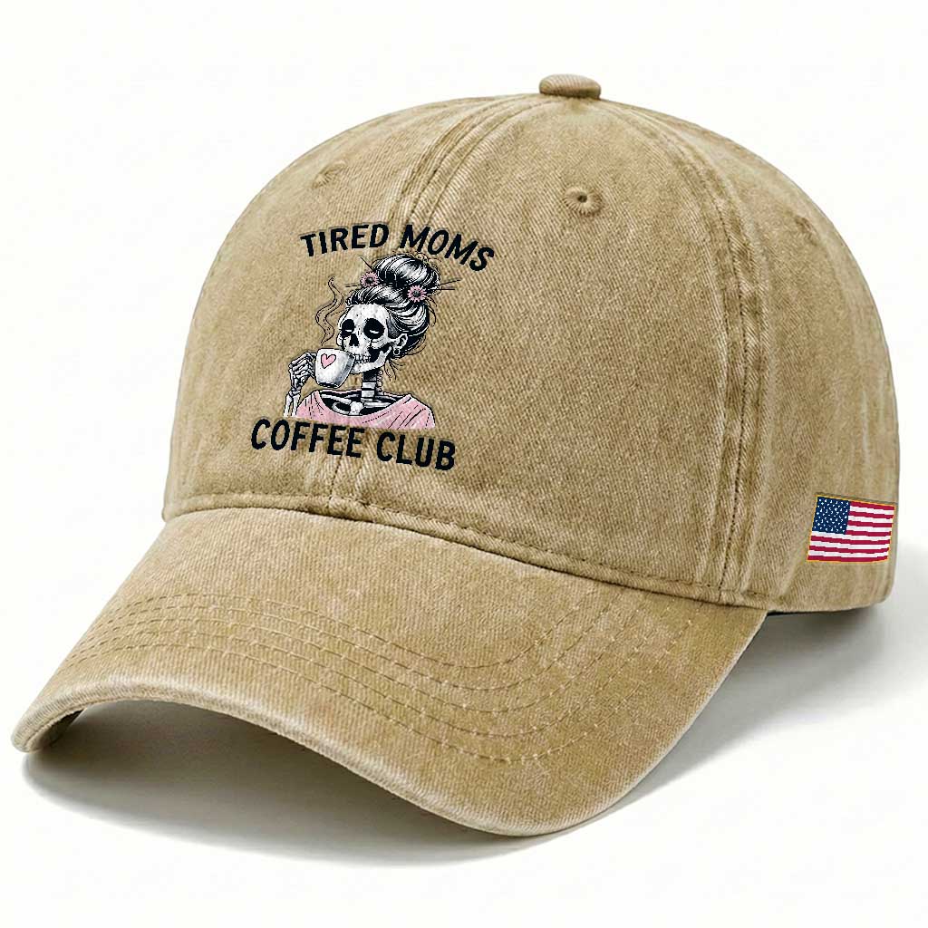 Tired Moms Coffee Club Washed Cotton Baseball Cap Funny Skeleton Drinking Coffee Lover