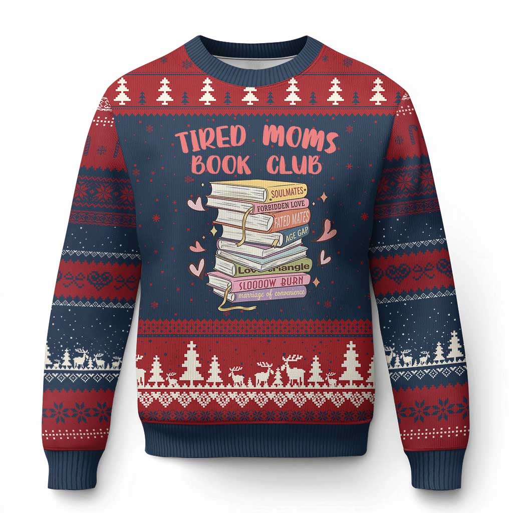 Tired Moms Book Club Ugly Christmas Sweater Funny Bookish