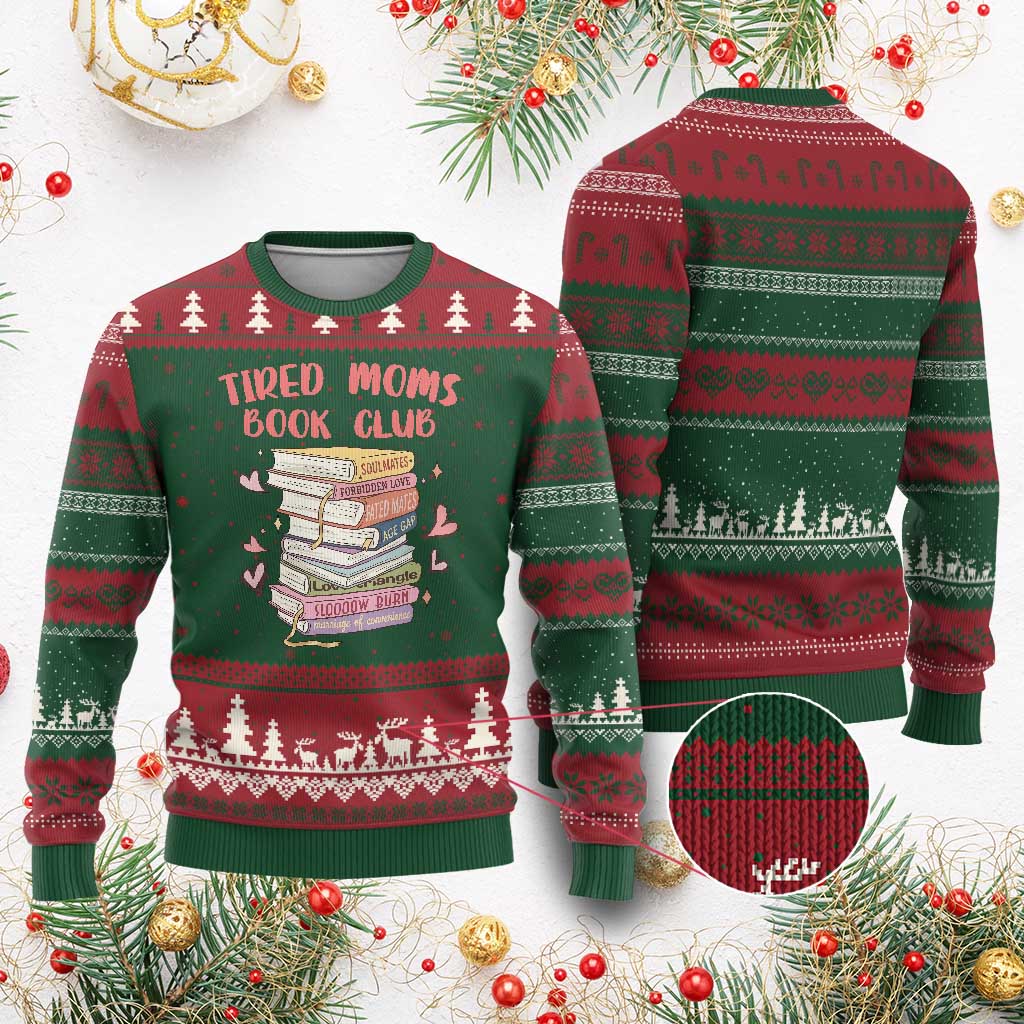 Tired Moms Book Club Ugly Christmas Sweater Funny Bookish