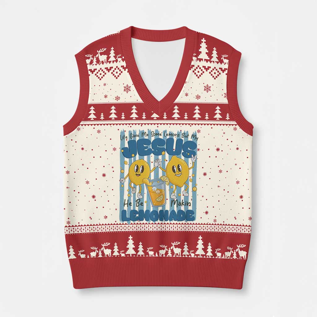 Jesus Lemonade V-Neck Knit Sweater Vest Life Gave Me Some Lemons