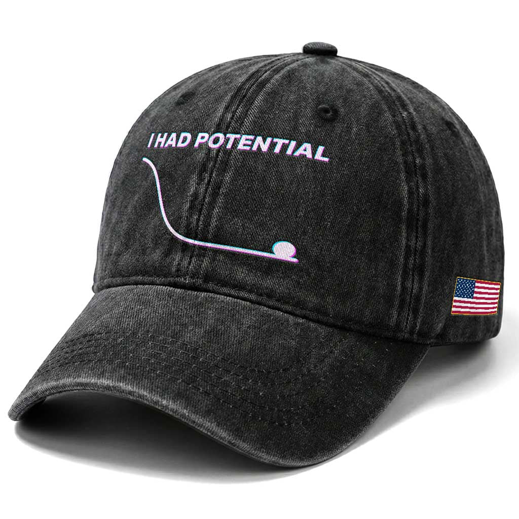 I Had Potential Washed Cotton Baseball Cap Funny Physics Teacher Motivational Quote