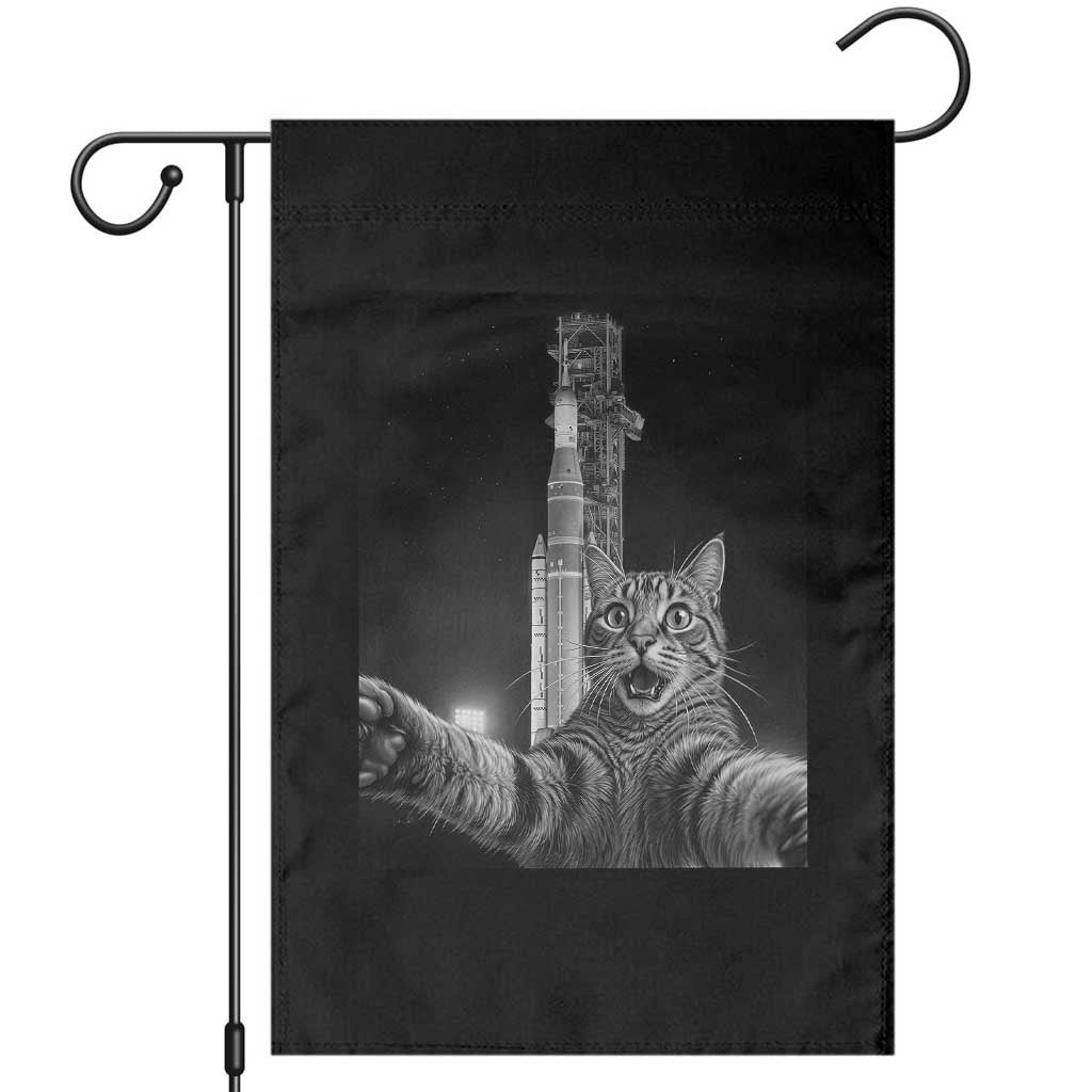 Funny Cat Selfie Lunar Mission 2026 Garden Flag