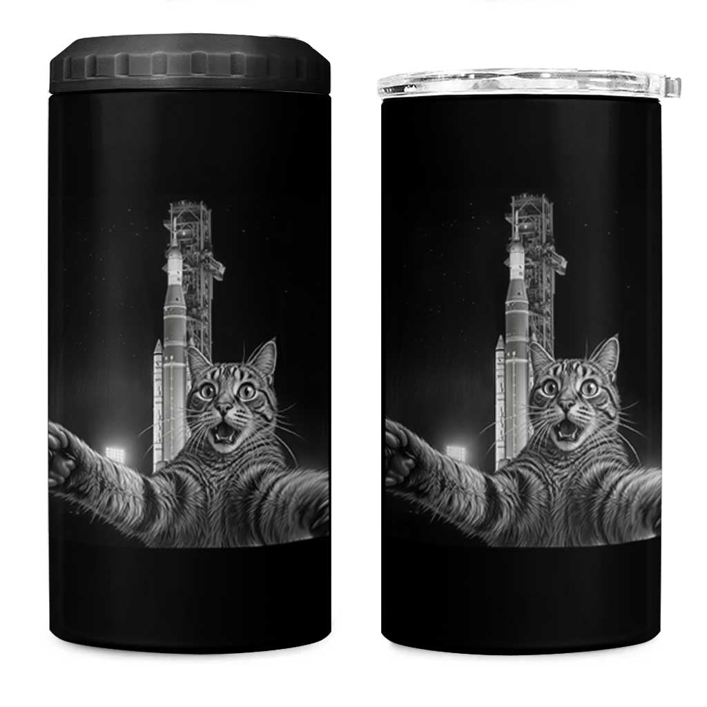 Funny Cat Selfie Lunar Mission 2026 4 in 1 Can Cooler Tumbler