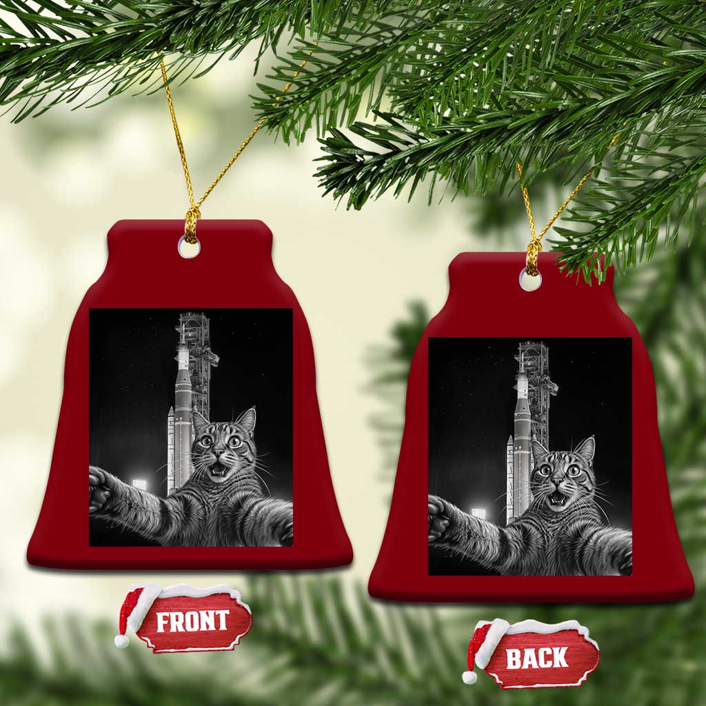 Funny Cat Selfie Lunar Mission 2026 Ceramic Ornament