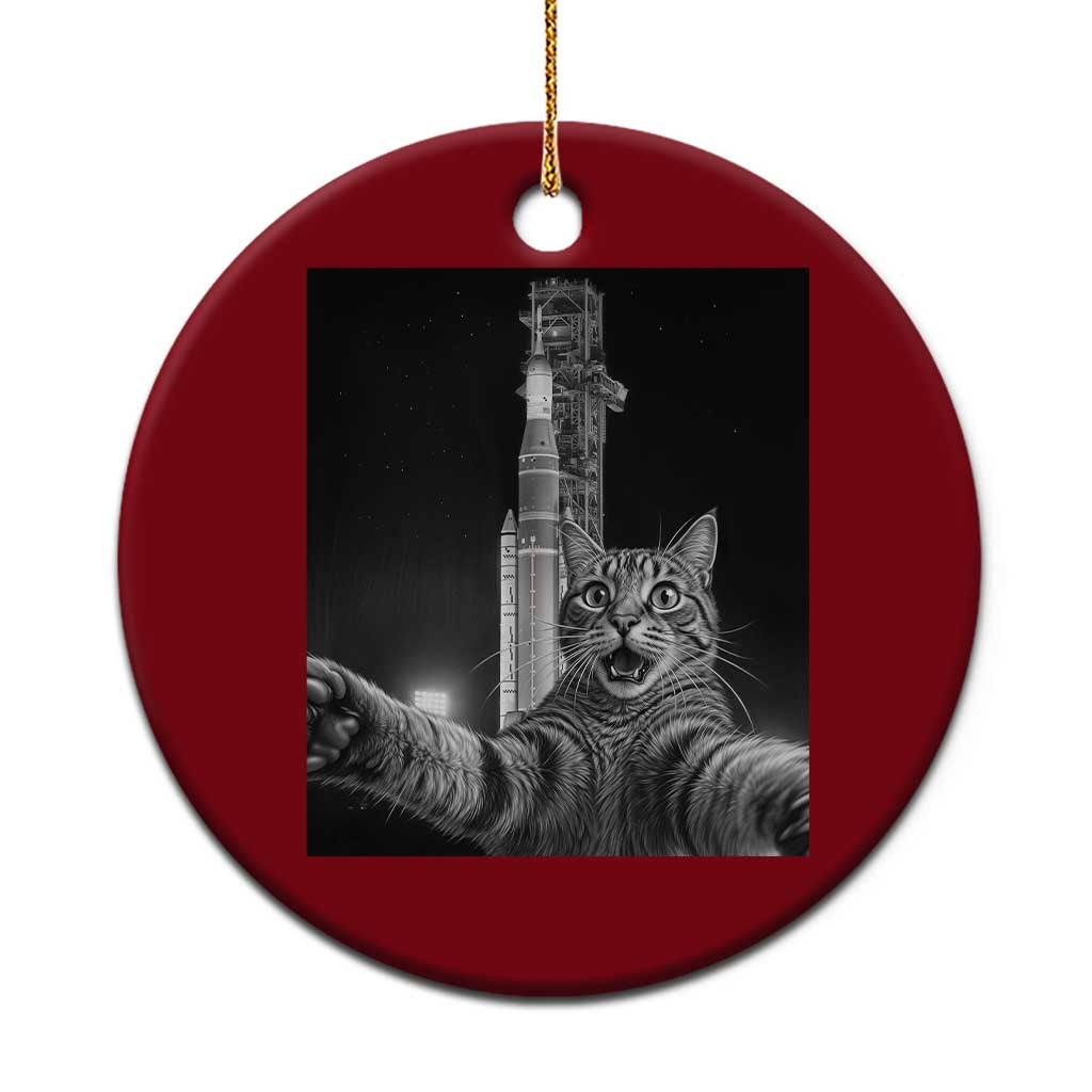 Funny Cat Selfie Lunar Mission 2026 Ceramic Ornament
