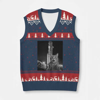 Funny Cat Selfie Lunar Mission 2026 V-Neck Knit Sweater Vest