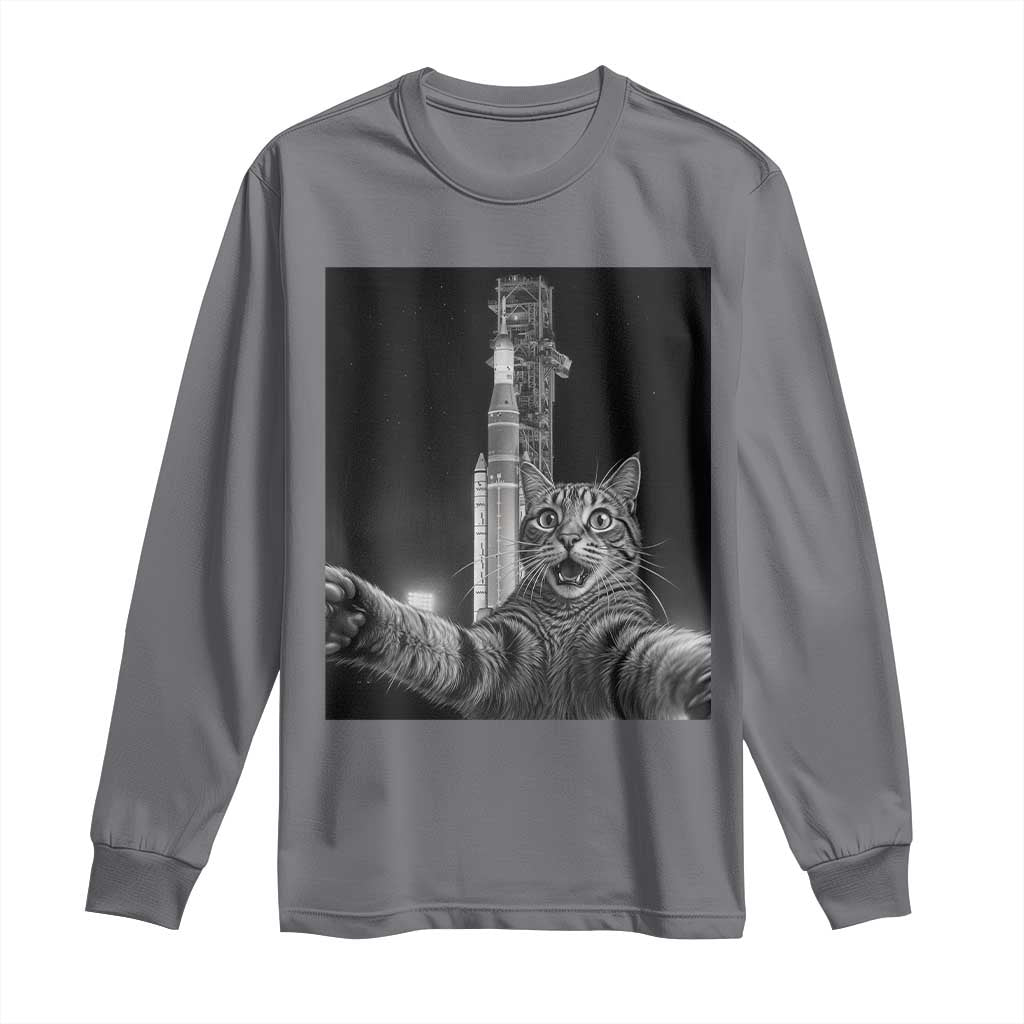 Funny Cat Selfie Lunar Mission 2026 Long Sleeve Shirt