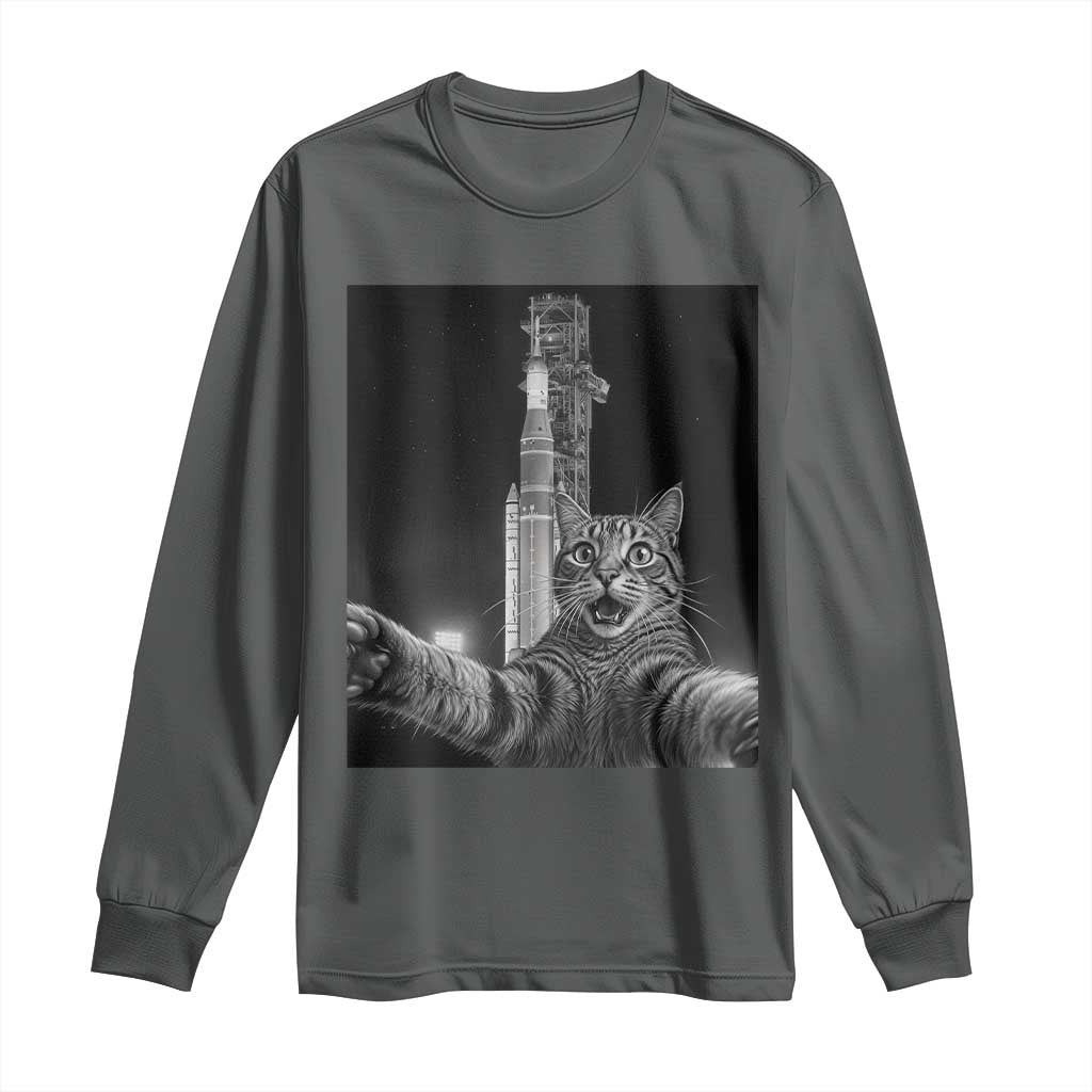 Funny Cat Selfie Lunar Mission 2026 Long Sleeve Shirt