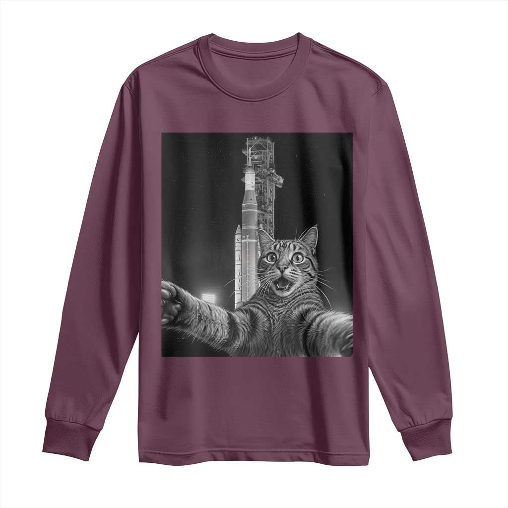 Funny Cat Selfie Lunar Mission 2026 Long Sleeve Shirt