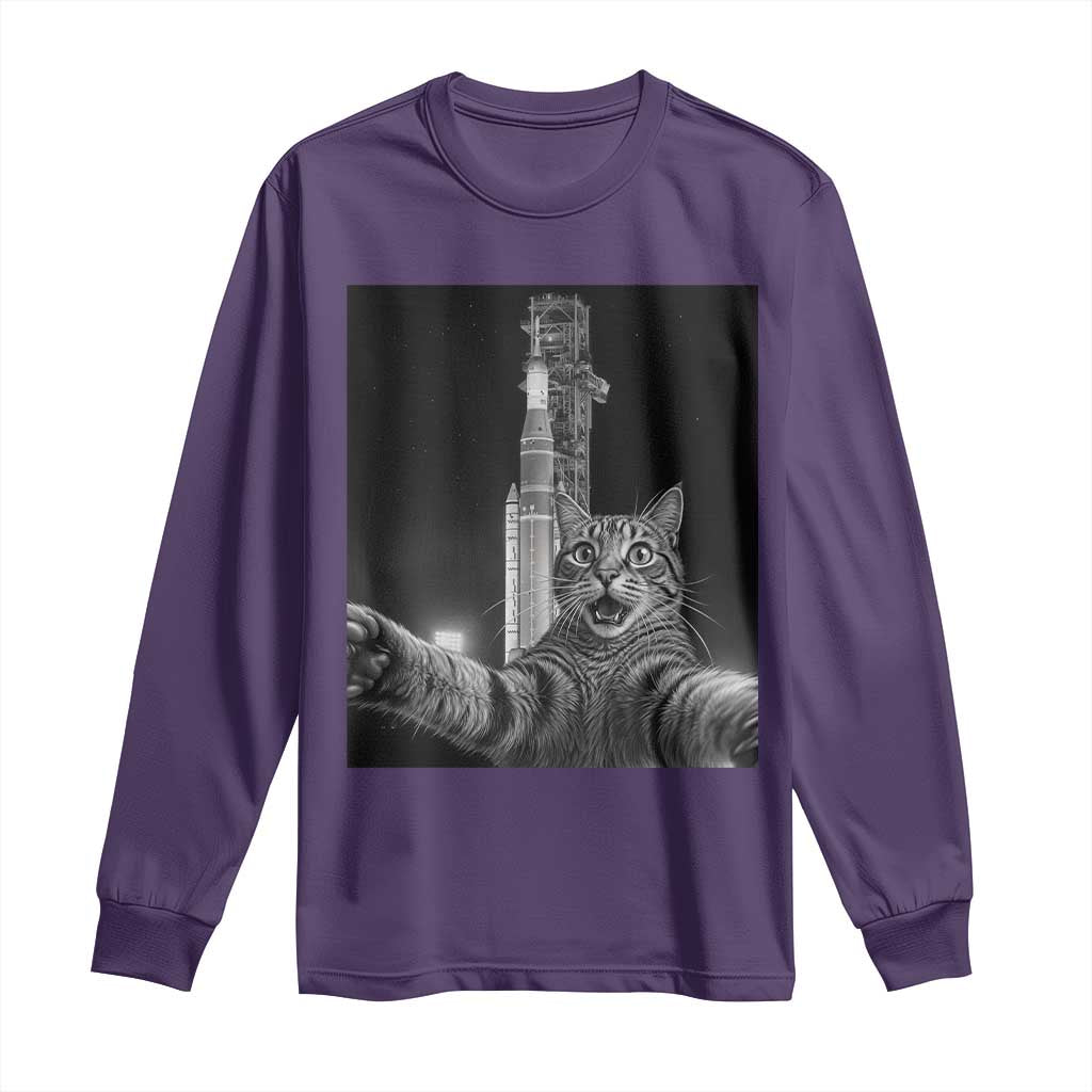 Funny Cat Selfie Lunar Mission 2026 Long Sleeve Shirt