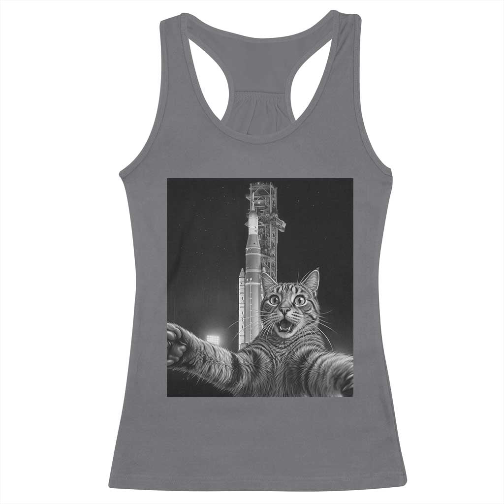 Funny Cat Selfie Lunar Mission 2026 Racerback Tank Top