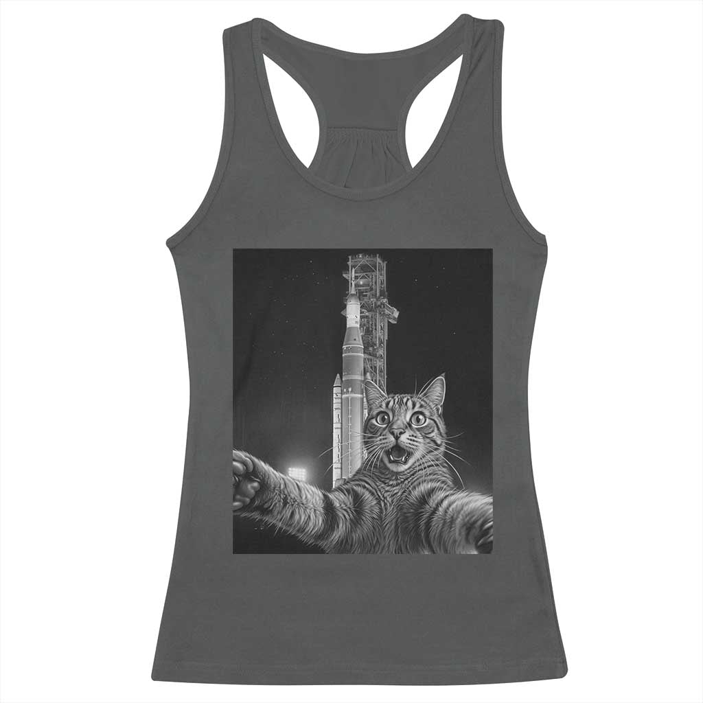 Funny Cat Selfie Lunar Mission 2026 Racerback Tank Top