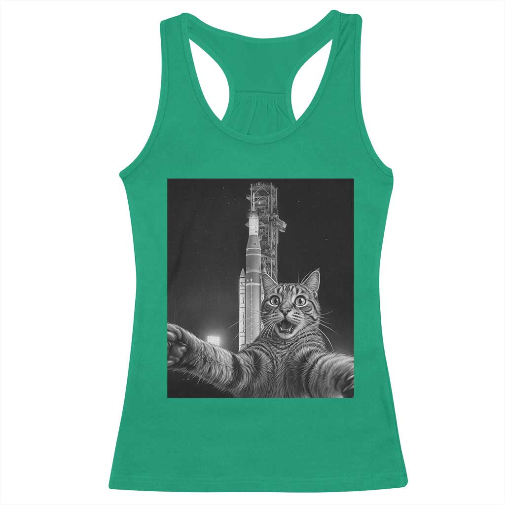 Funny Cat Selfie Lunar Mission 2026 Racerback Tank Top