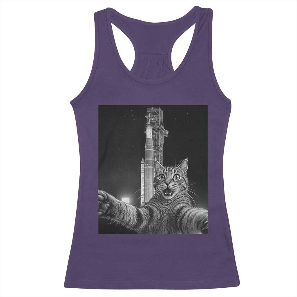 Funny Cat Selfie Lunar Mission 2026 Racerback Tank Top