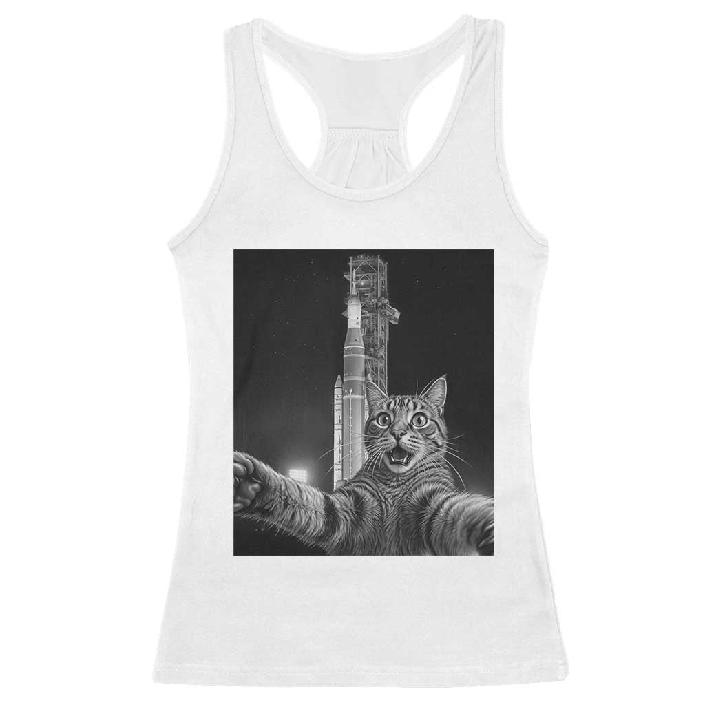 Funny Cat Selfie Lunar Mission 2026 Racerback Tank Top