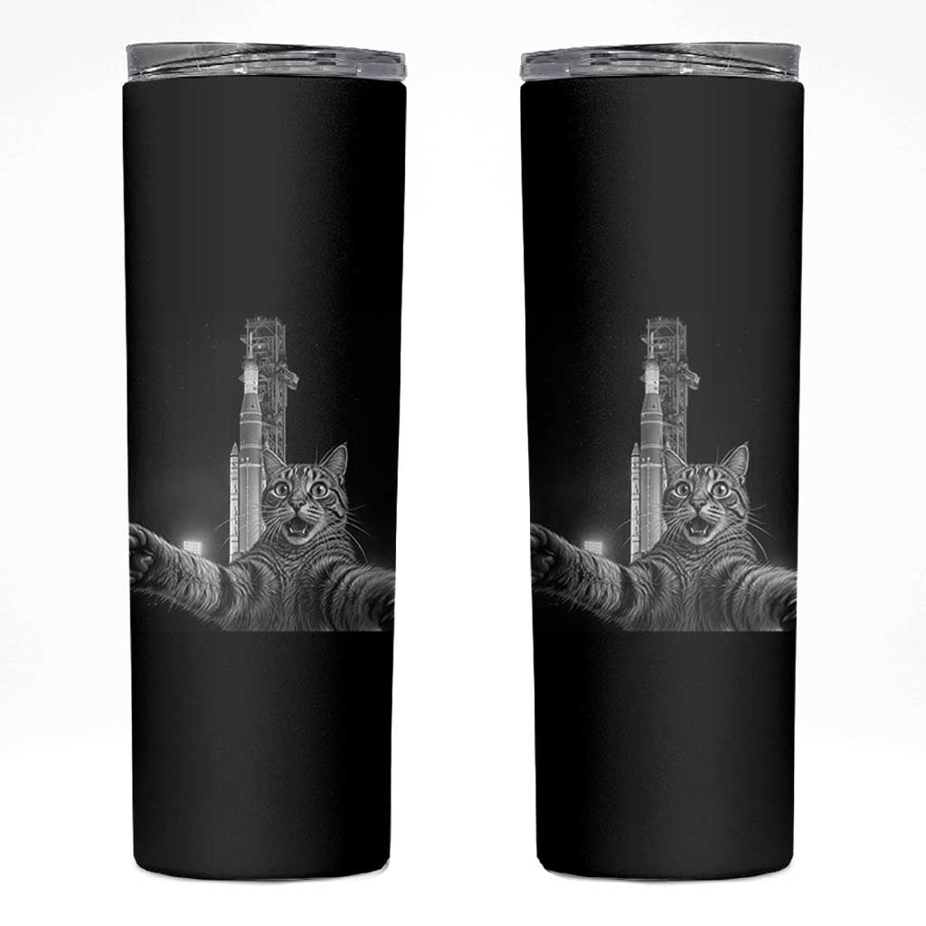 Funny Cat Selfie Lunar Mission 2026 Skinny Tumbler