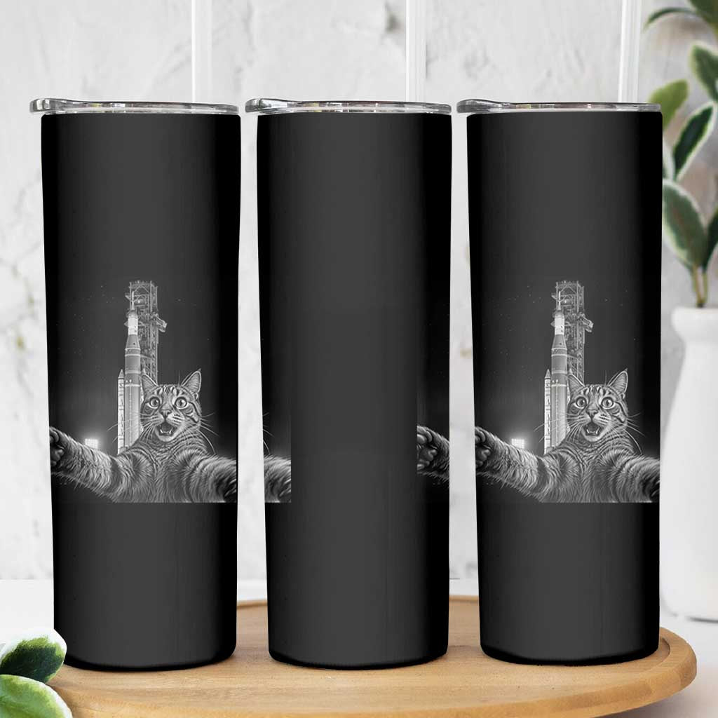 Funny Cat Selfie Lunar Mission 2026 Skinny Tumbler