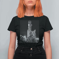Funny Cat Selfie Lunar Mission 2026 T Shirt For Women
