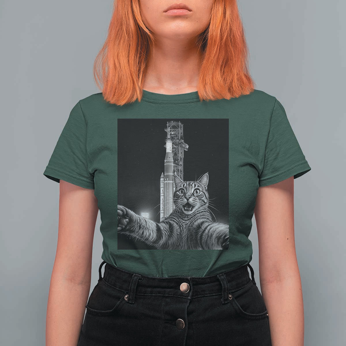 Funny Cat Selfie Lunar Mission 2026 T Shirt For Women