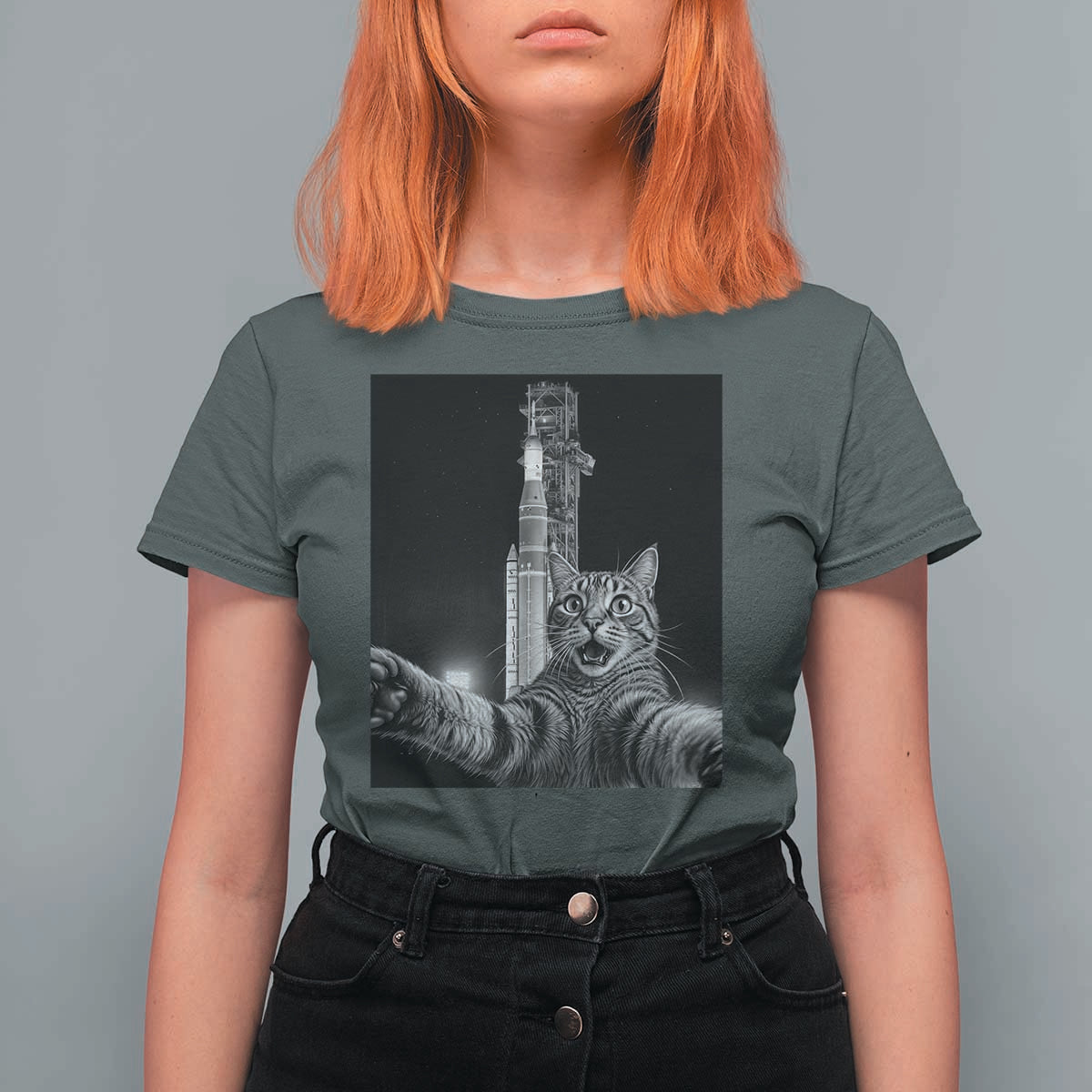 Funny Cat Selfie Lunar Mission 2026 T Shirt For Women