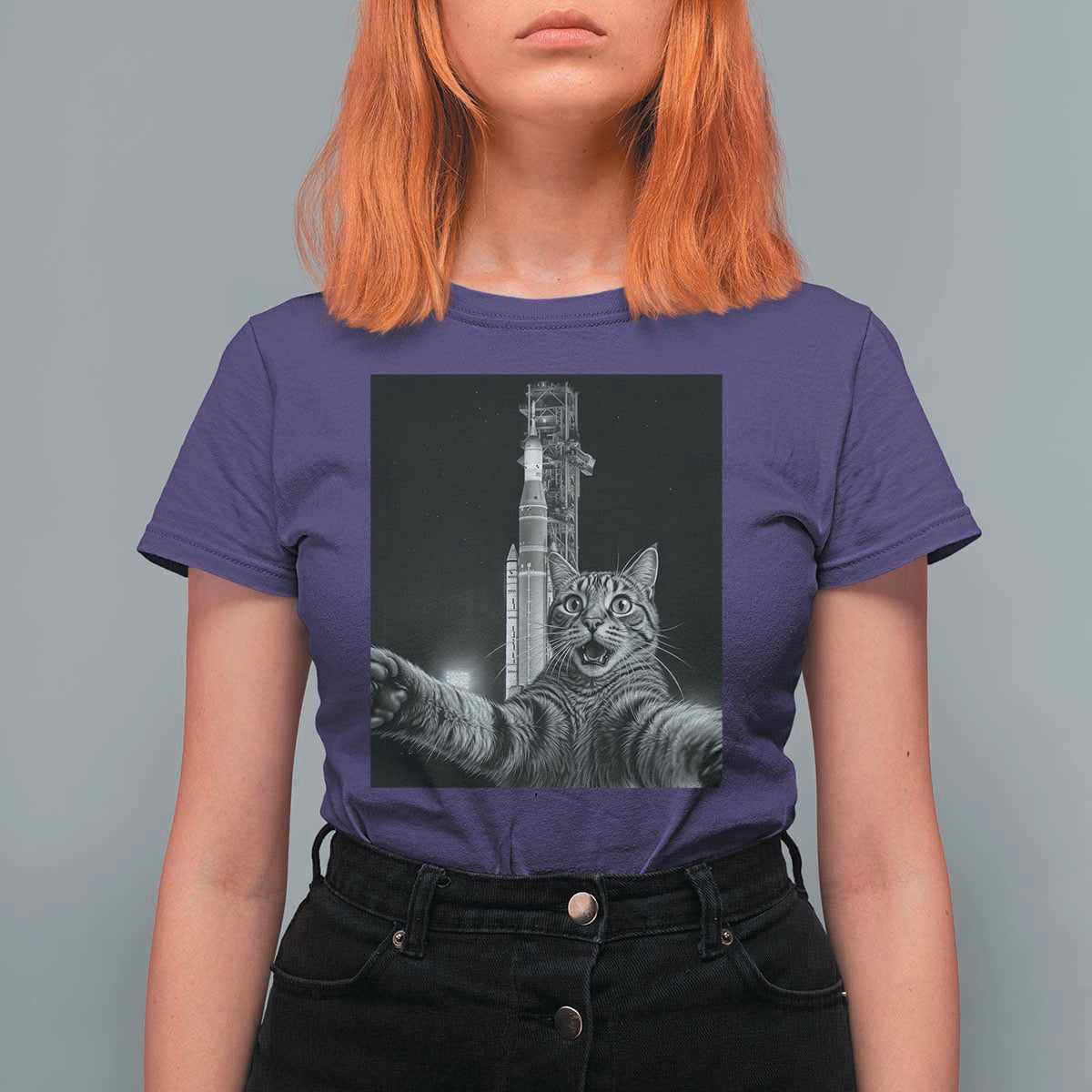 Funny Cat Selfie Lunar Mission 2026 T Shirt For Women