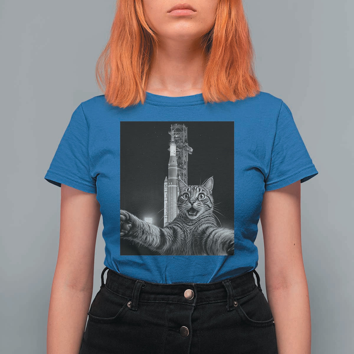 Funny Cat Selfie Lunar Mission 2026 T Shirt For Women