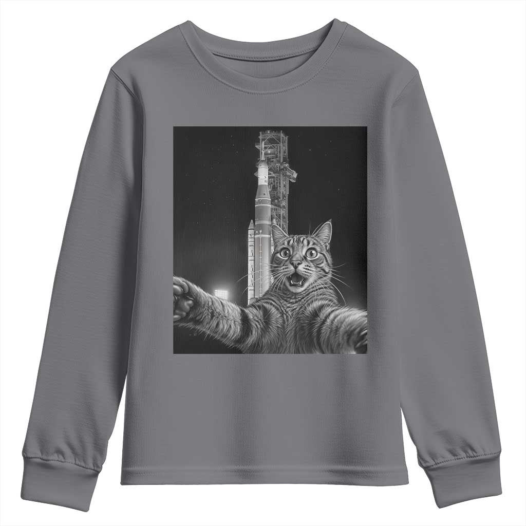 Funny Cat Selfie Lunar Mission 2026 Youth Sweatshirt